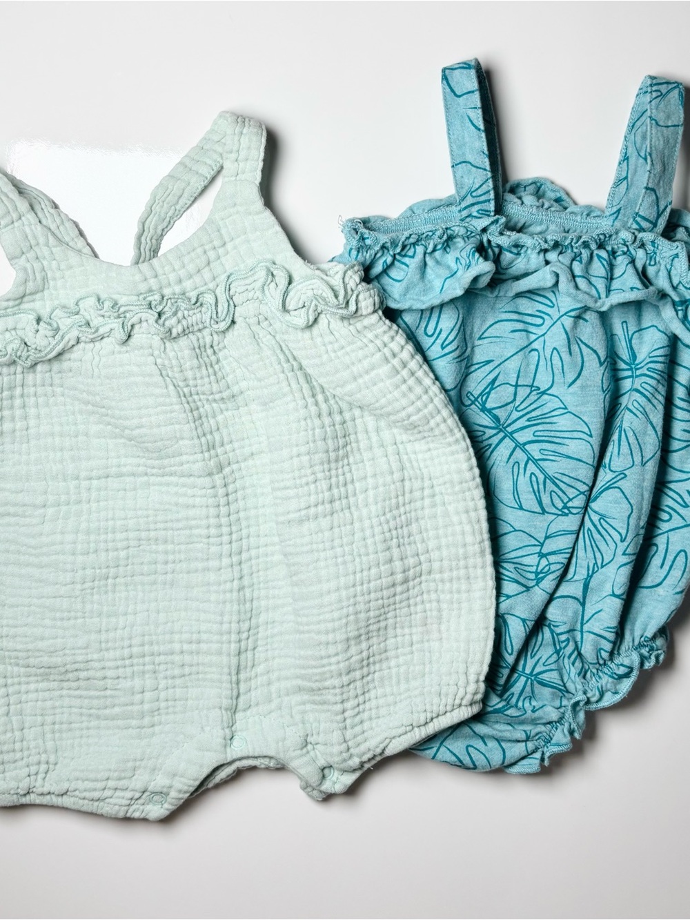Emily & Oliver Teal Crinkle Gauze Cotton Romper Set 2pc 6-9M Summer